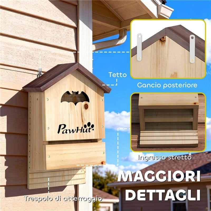 SET DI 3 CASETTE PER PIPISTRELLI IN LEGNO DI ABETE, 21.5X11.5X34 CM, LEGNO NATURALE
