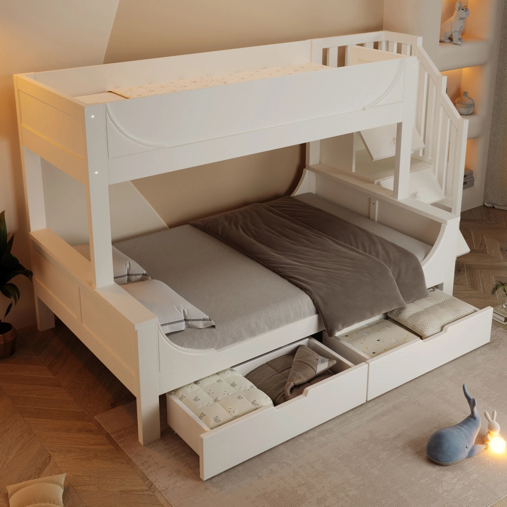 Letto a castello – 90x200 / 140x200 – scala cassetti protezione – bianco