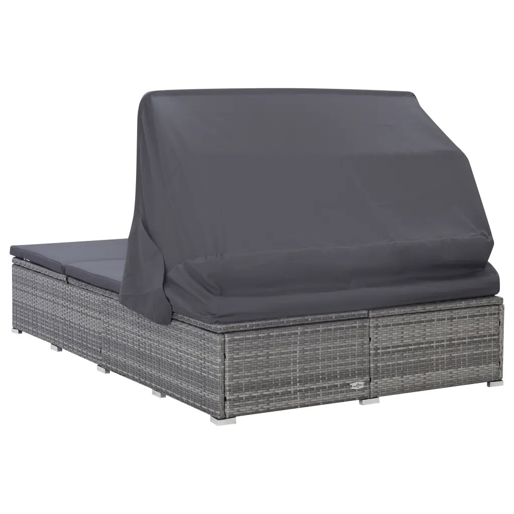Lettino Prendisole a 2 Posti con Cuscino in Polyrattan Grigio 310236