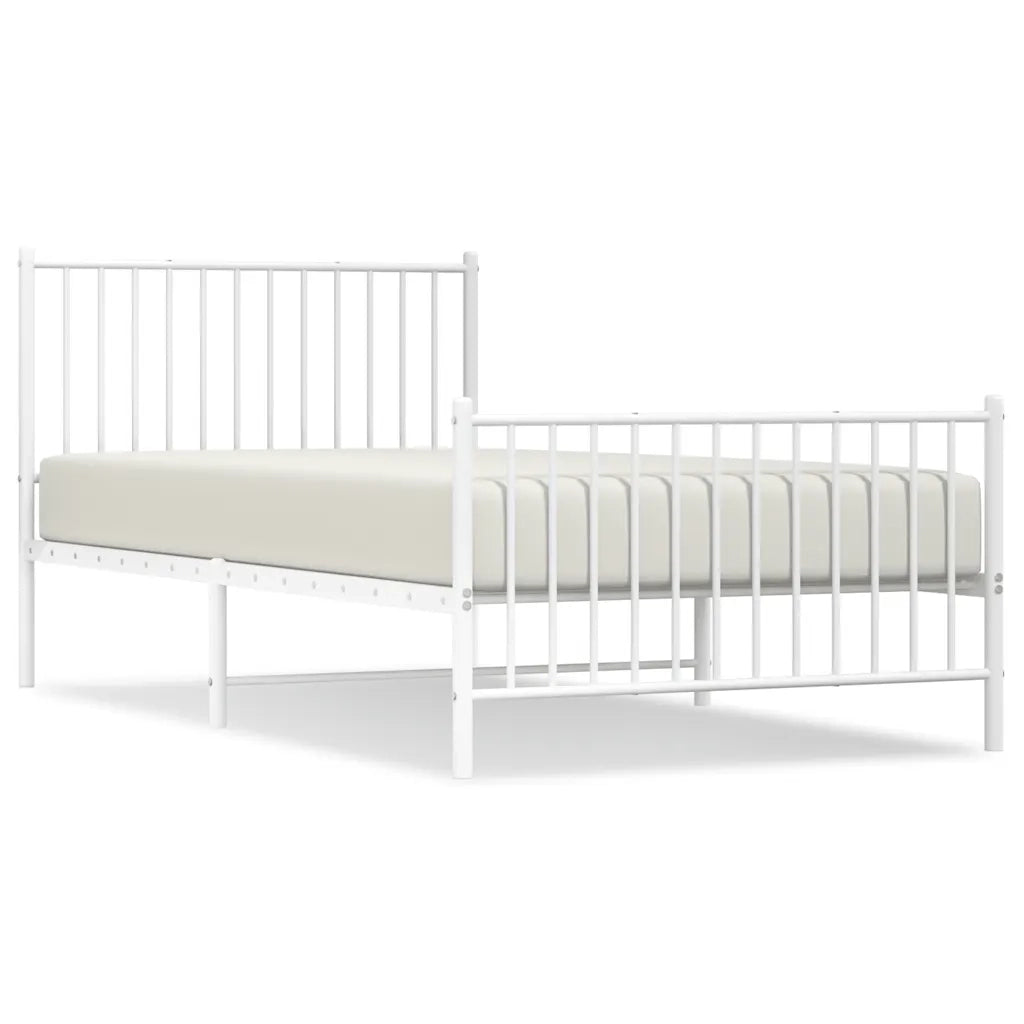 Letto singolo | Letto per adulti | Giroletto con Testiera e Pediera Metallo Bianco 100x200 cm