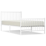 Letto singolo | Letto per adulti | Giroletto con Testiera e Pediera Metallo Bianco 100x200 cm