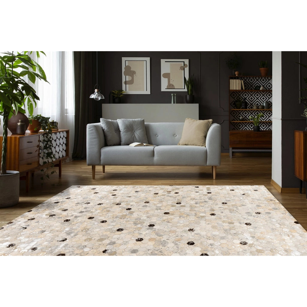 Tappeto Ravi 400 in vera pelle argento e grigio 120x170 cm