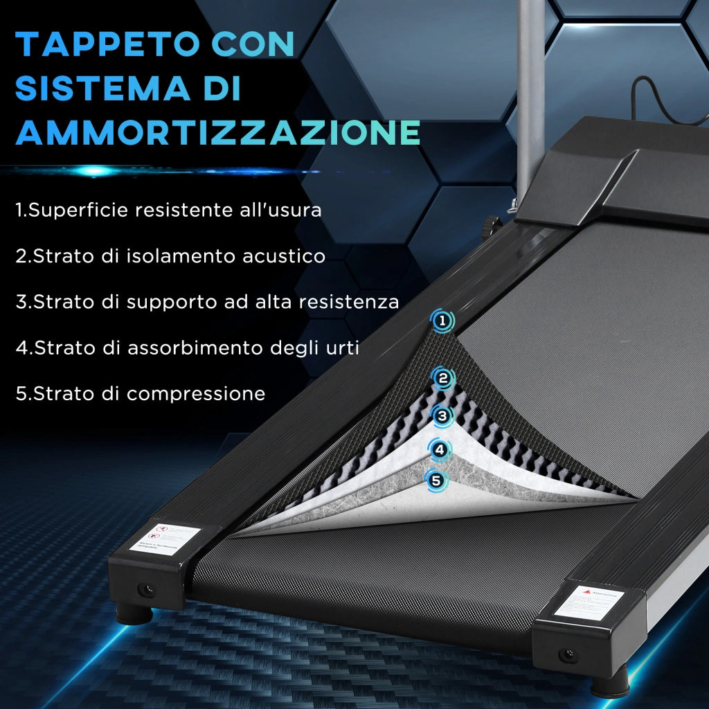 EasyComfort Tapis Roulant Elettrico Pieghevole, Tapis Roulant Elettrico Portatile 1.25HP con Schermo LCD, Velocità 1-10 km/h, Ruote, Allenamento per Casa, Ufficio, Palestra, Nero e Grigio
