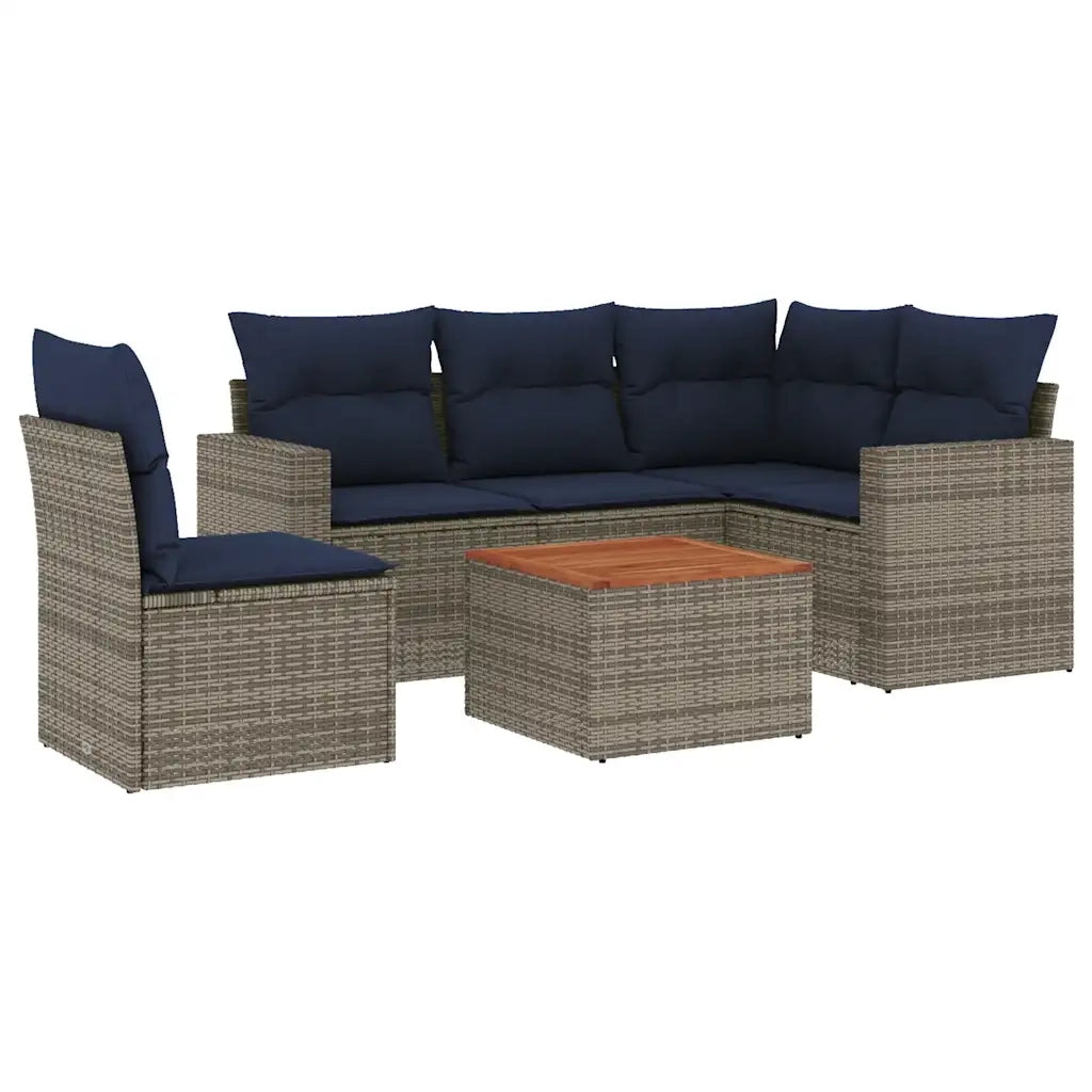 Set Divani da Giardino 6 pz con Cuscini Grigio in Polyrattan