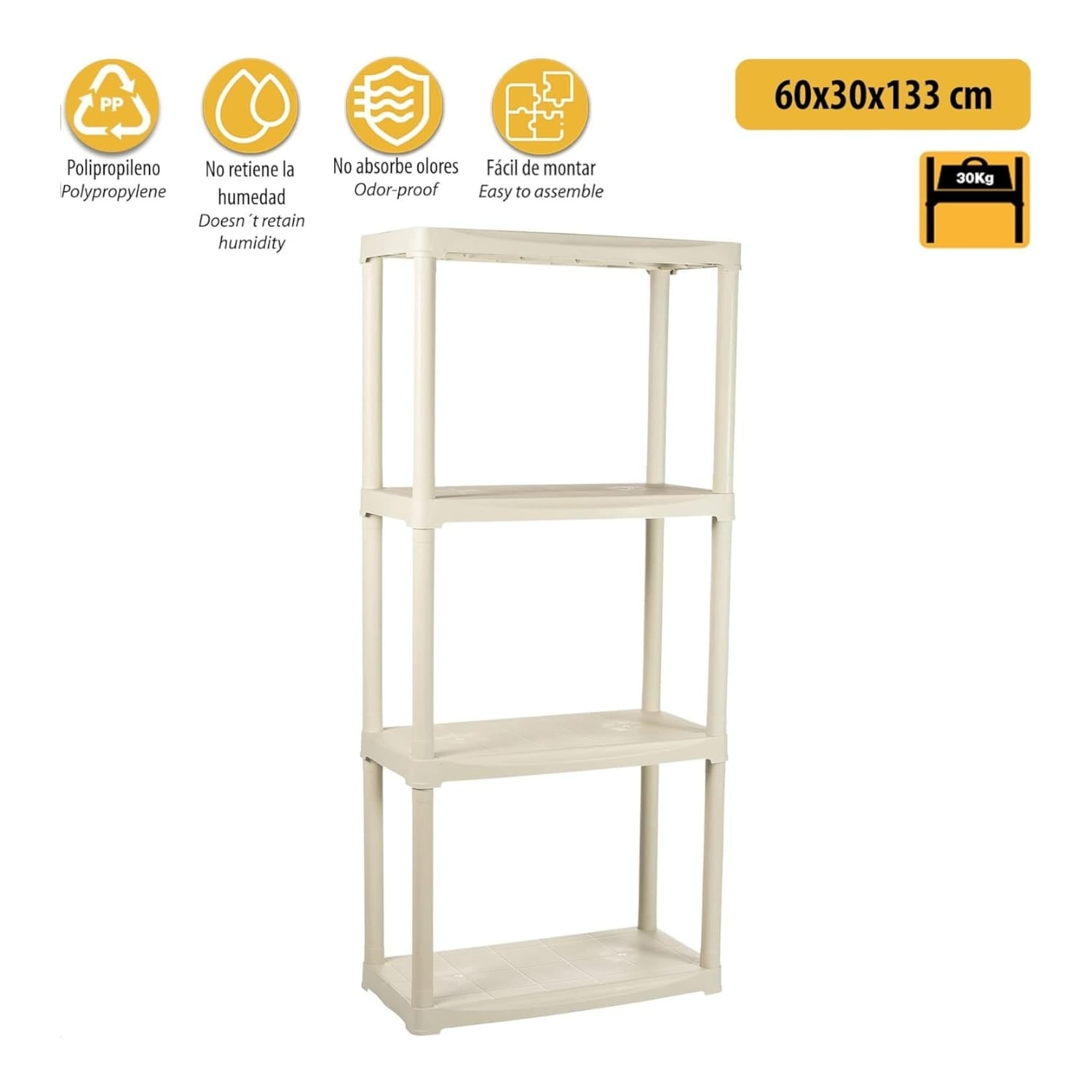 SCAFFALE IN PLASTICA BEIGE 4 RIPIANI 60X30XH133 CM