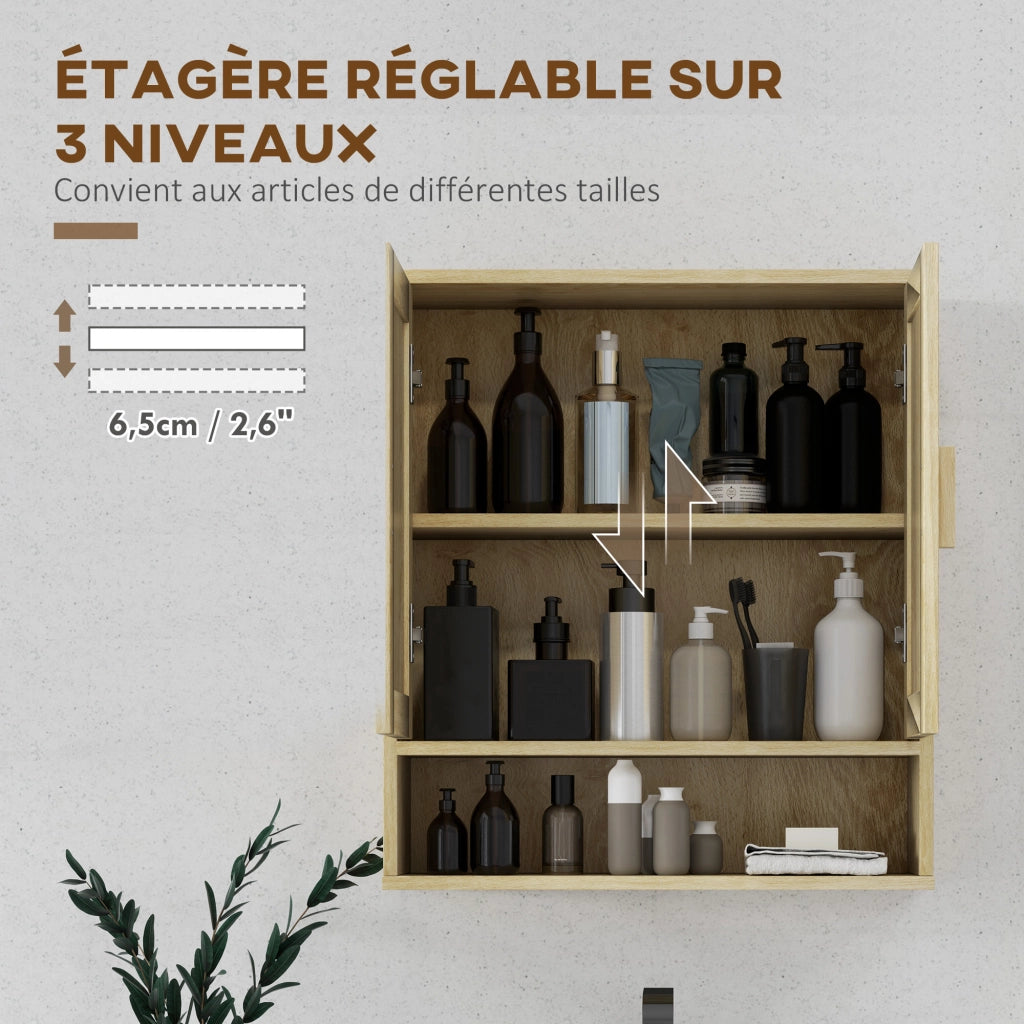 Mobile da bagno sospeso ¨C Xylo ¨C effetto rovere con doppia anta e ripiano 59x20x66,5 cm