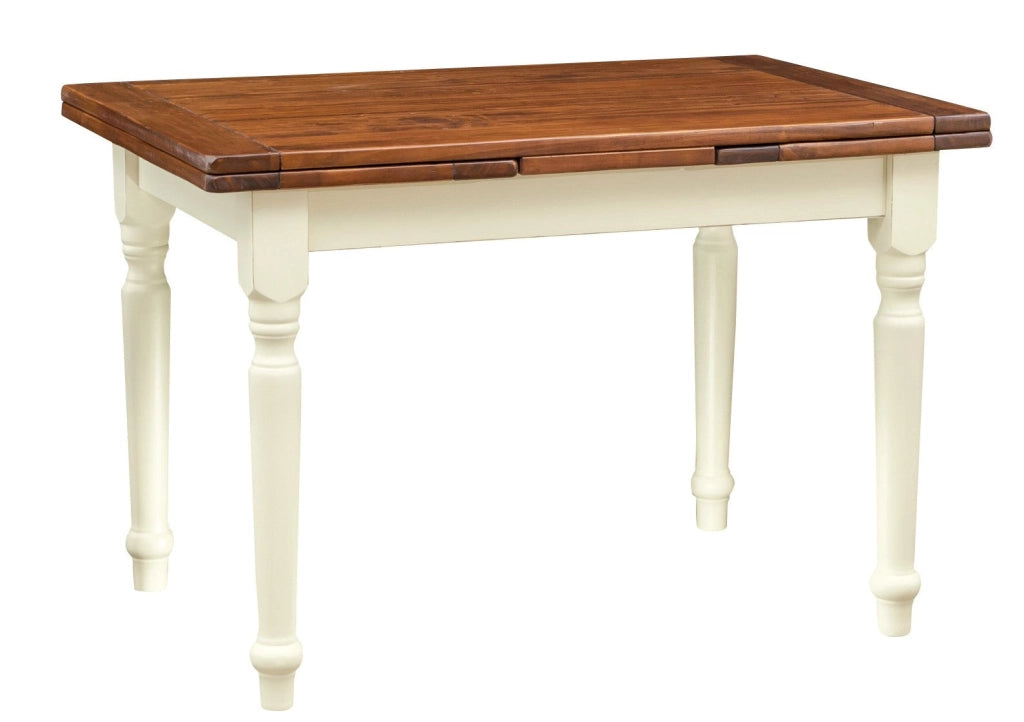 Biscottini Tavolo Country allungabile in legno massello di tiglio struttura bianca anticata piano noce L120xPR80xH80 cm. Made in Italy