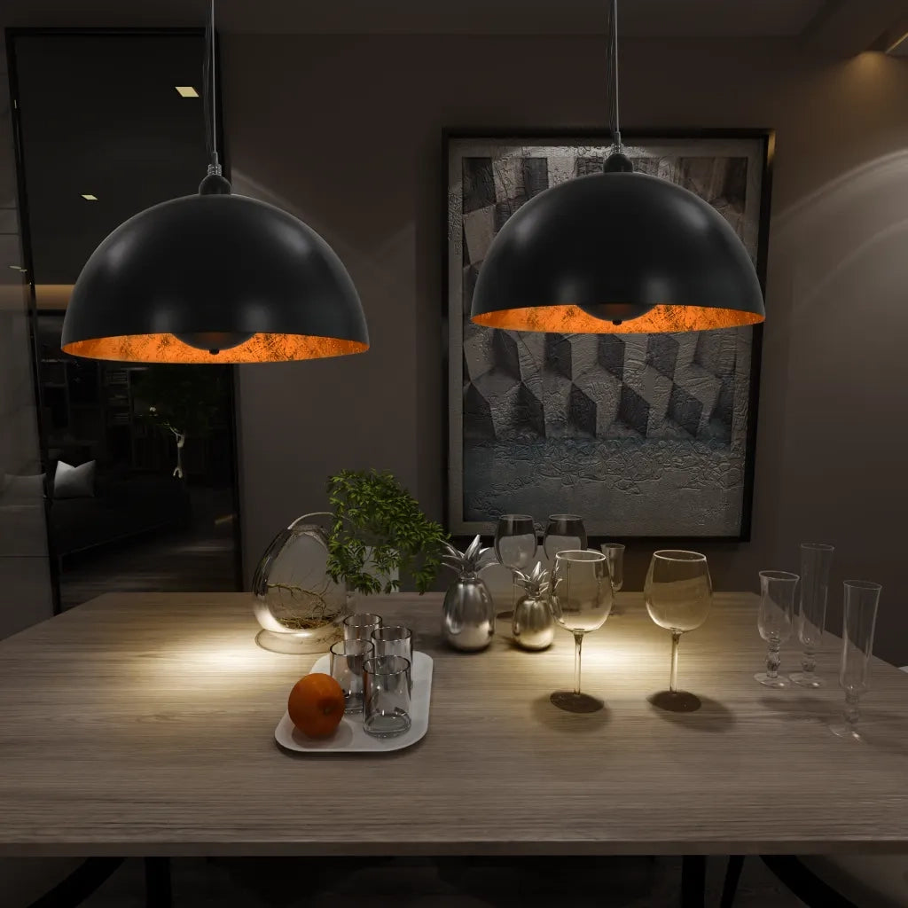 Lampadari 2 pz Nero e Oro Semi-Sferici 40 cm E27 CFW8812249