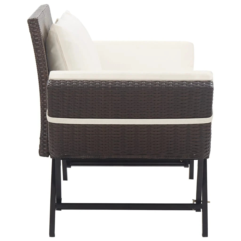 Panca da giardino mobili da esterno per patio mobili da terrazza con cuscini 176 cm resina intrecciata marrone 02_0011593