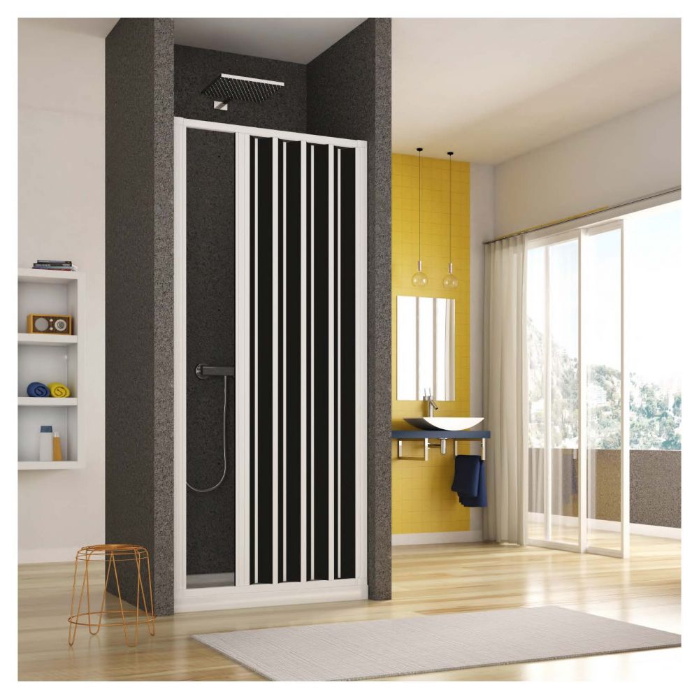 Box Doccia Nicchia in PVC - 1 lato Apertura Laterale a Soffietto Doghe Cieche Vari Colori - Misura: 140 x h185