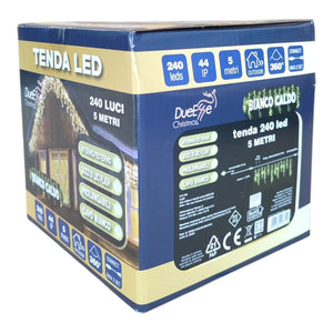 Tenda Luminosa 240 LED Bianco Caldo 5m IP44 Flash Interno Esterno prolungabile
