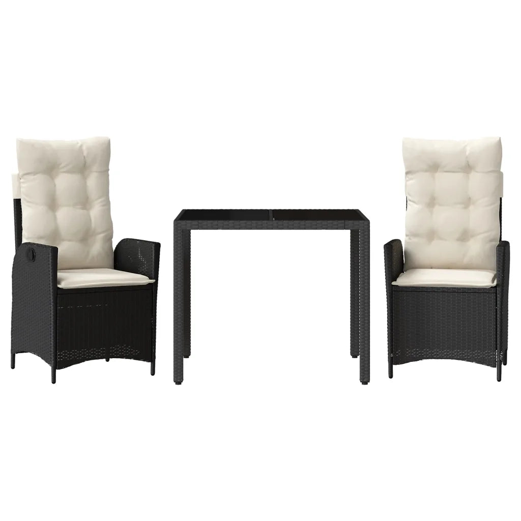 Set da Pranzo da Giardino 3 pz | Set Salotto da Giardino con Cuscini Nero in Polyrattan