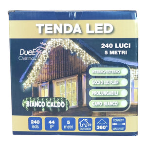 Tenda Luminosa 240 LED Bianco Caldo 5m IP44 Flash Interno Esterno prolungabile