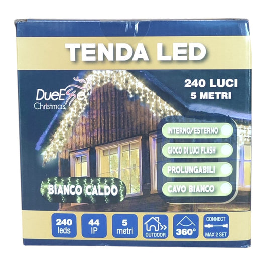 Tenda Luminosa 240 LED Bianco Caldo 5m IP44 Flash Interno Esterno prolungabile