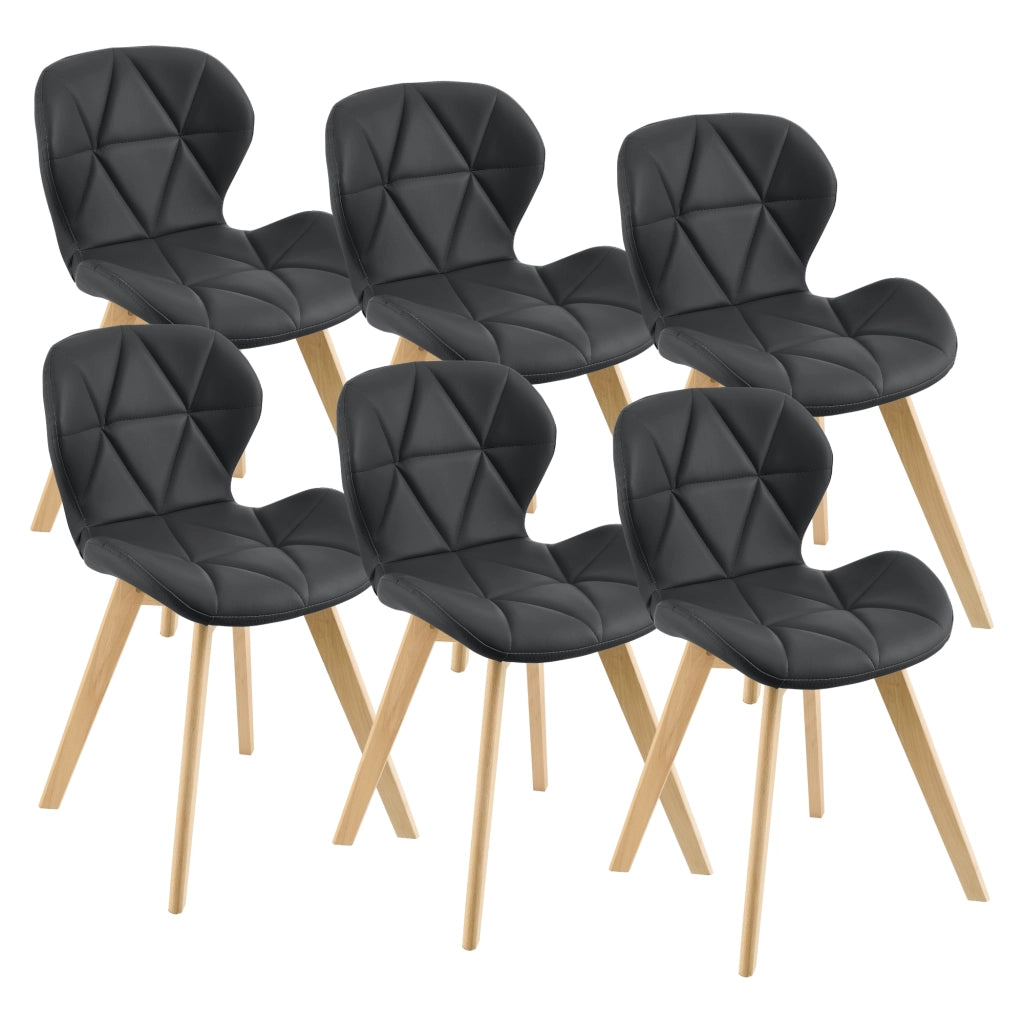 Set 6 Sedie Älmhult con Rivestimento in Similpelle Trapuntata - Nero [en.casa]