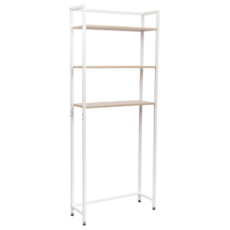 Mobile Lavatrice Janet Con 3 Ripiani Metallo Bianco /legno Trattato Naturale 68x24x165cm