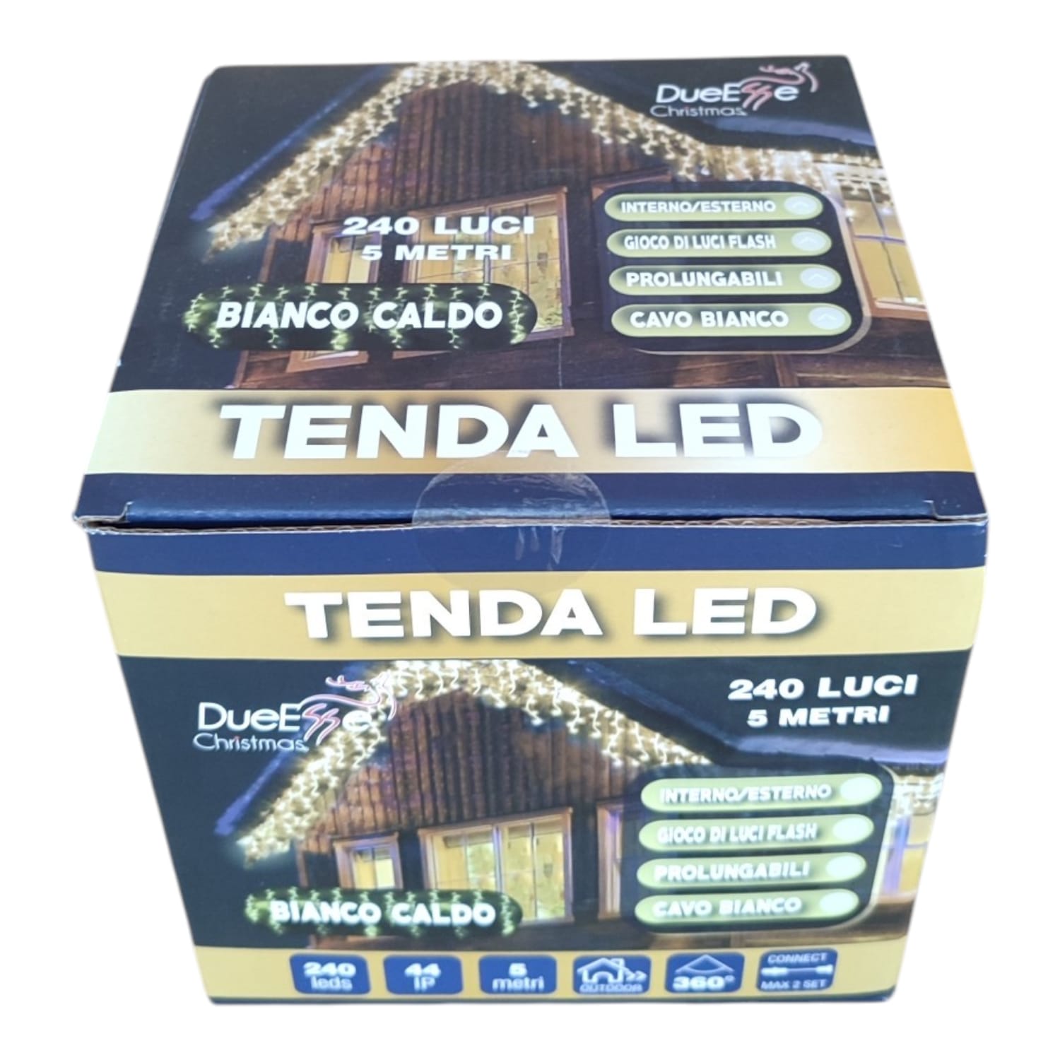 Tenda Luminosa 240 LED Bianco Caldo 5m IP44 Flash Interno Esterno prolungabile