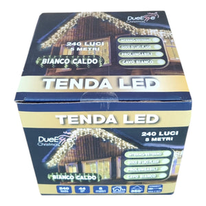 Tenda Luminosa 240 LED Bianco Caldo 5m IP44 Flash Interno Esterno prolungabile