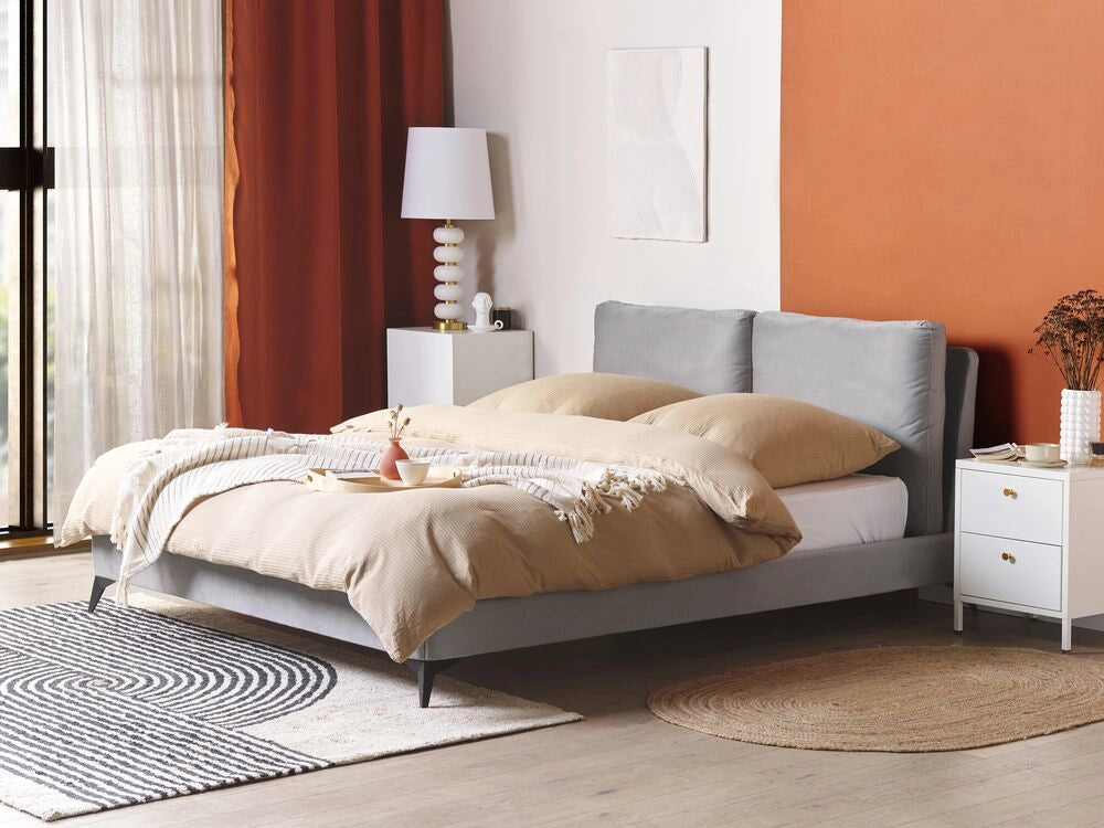 Letto imbottito moderno in velluto di colore grigio 160 x 200 cm moderno elegante
