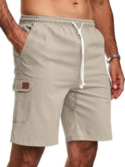 Shorts da Uomo - Stagionali in Lino Leggero - Bermuda con Tasche - Pantaloncini da Giardino con Cintura Regolabile - Comodi e Respiranti