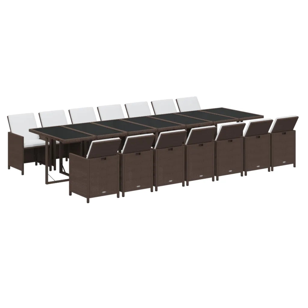 Set da Pranzo Giardino 15 pz con Cuscini in Polyrattan Marrone 3095647