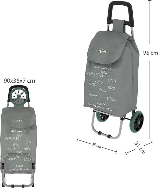 Colombo Carrello spesa Trolley prodotto da materiale riciclato GREENWICH GRIGIO 36X7X90 Cm Portata 25kg Imperm.
