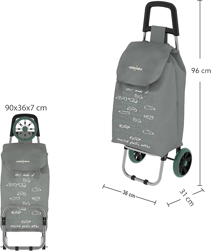 Colombo Carrello spesa Trolley prodotto da materiale riciclato GREENWICH GRIGIO 36X7X90 Cm Portata 25kg Imperm.
