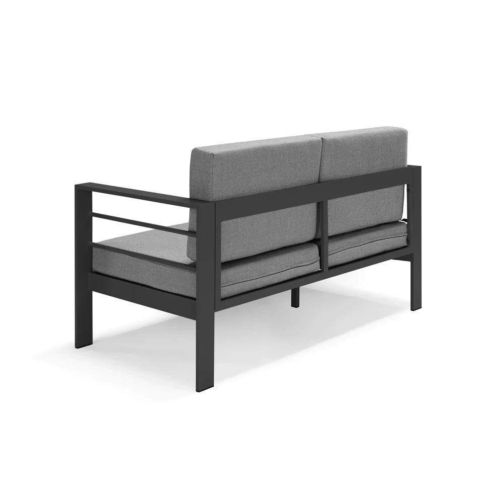 Set da giardino GARDENIA in alluminio, un divano 2 posti + 2 poltrone con cuscini sfoderabili + tavolino, per verande, giardini, terrazze, colore Cemento