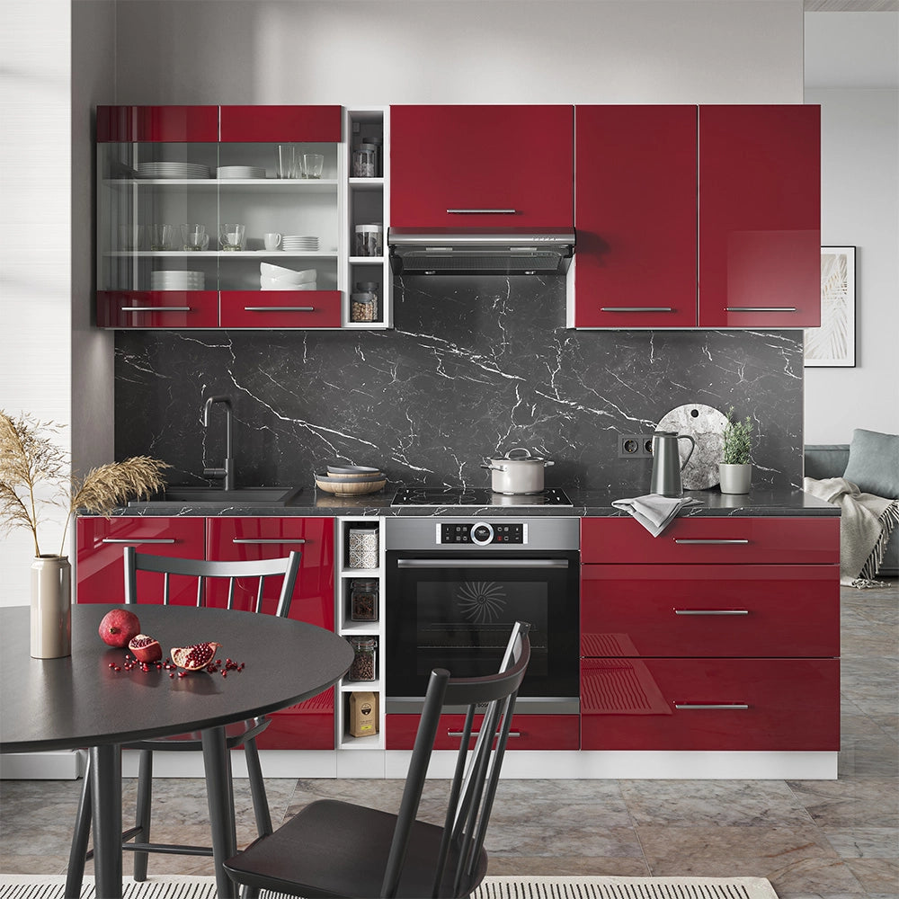 Cucina componibile Fame-Line Bordeaux lucido/Bianco 235 cm, PL Antracite Vicco