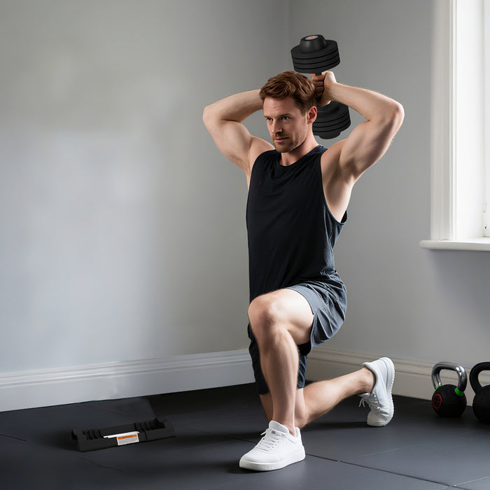 Kit Pesi Regolabili 7-13-18-24 kg con Porta Manubri e Impugnatura Antiscivolo Nero