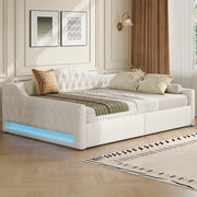 LETTO Contenitore 140x200 cm con LED Beige in MDF e Plywood