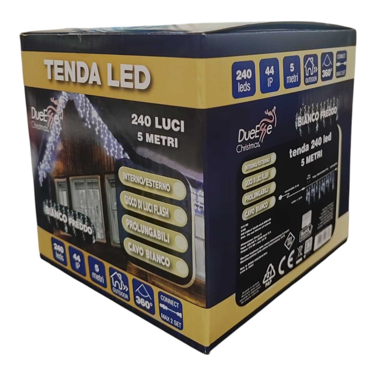 Tenda Luminosa 240 LED Bianco freddo 5m IP44 Flash Interno Esterno prolungabile