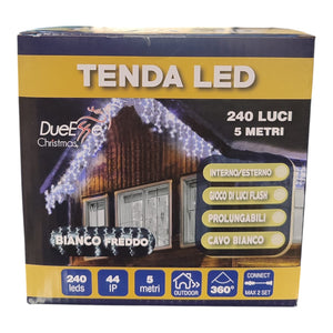Tenda Luminosa 240 LED Bianco freddo 5m IP44 Flash Interno Esterno prolungabile