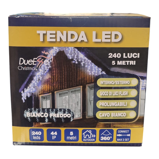 Tenda Luminosa 240 LED Bianco freddo 5m IP44 Flash Interno Esterno prolungabile