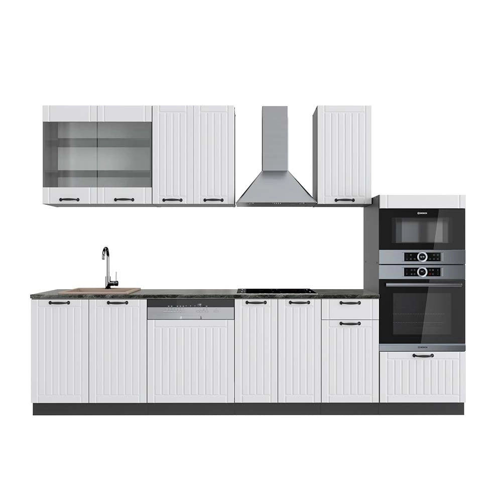 Cucina componibile Fame-Line Bianco rustico/Antracite 300 cm con armadio alto, PL Antracite Vicco