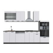 Cucina componibile Fame-Line Bianco rustico/Antracite 300 cm con armadio alto, PL Antracite Vicco