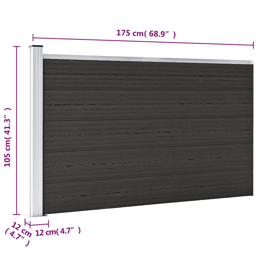Pannello di recinzione | Recinzione da Giardino in WPC 175x105 cm Nero