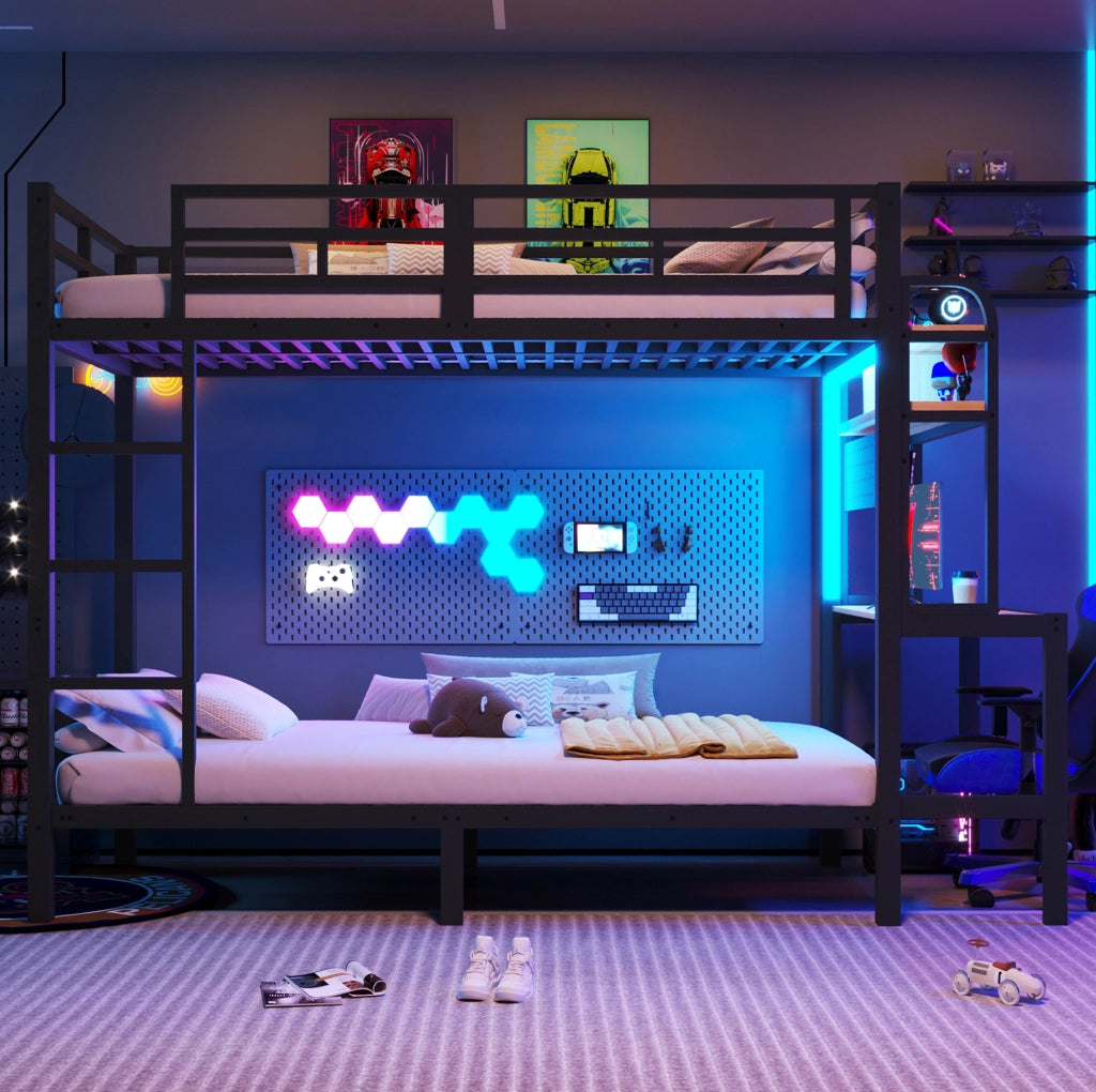 Letto a castello 90x200 cm con scrivania, LED e USB