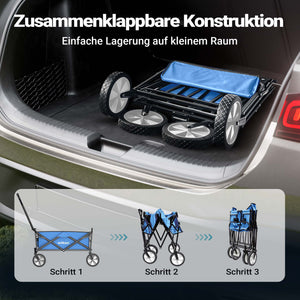 Carretto a mano pieghevole, max 68 kg, tessuto impermeabile blu, Carrello