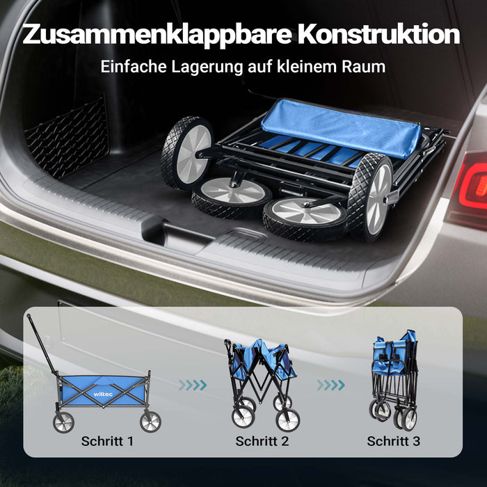 Carretto a mano pieghevole, max 68 kg, tessuto impermeabile blu, Carrello