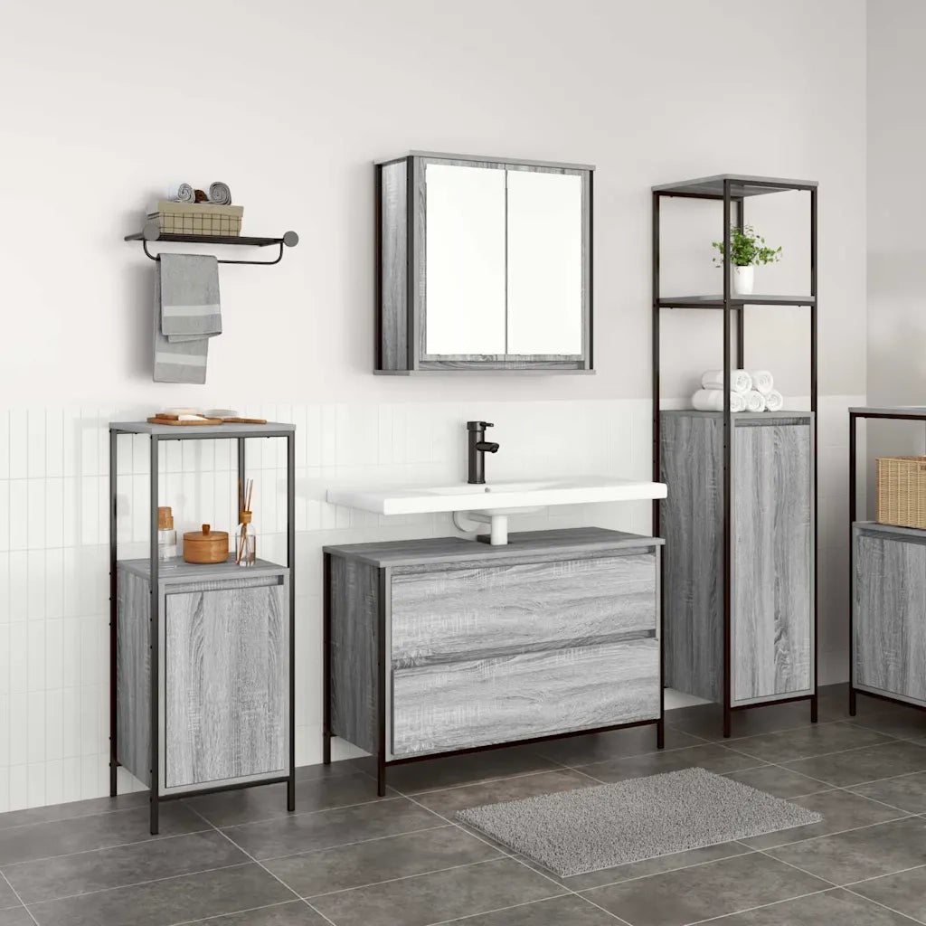 Set di mobili per il Bagno | Armadio da bagno con cassetto 3 pz Grigio Sonoma