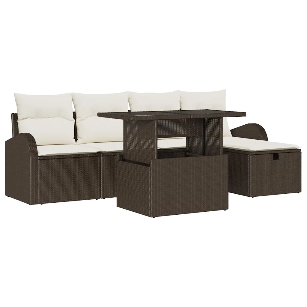 Set Divano da Giardino con cuscino 6 pcs Marrone Poly Rattan