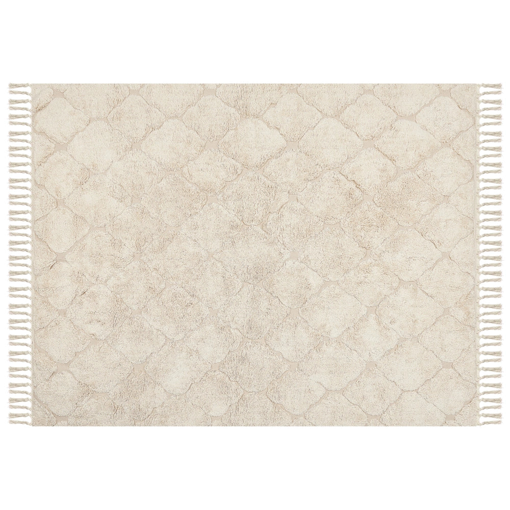 Tappeto Beige in Cotone 160 x 230 cm Minimalista Trapuntato Shaggy motivo Geometrico soggiorno camera da Letto