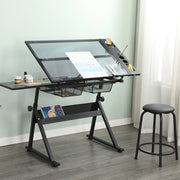 Tavolo da Disegno in Vetro Temperato Regolabile con Sedia ¨C Xylo ¨C Nero
