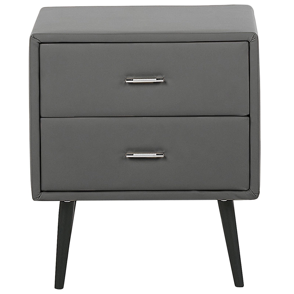 Comodino Grigio Rivestimento in Ecopelle 2 Cassetti Comodino Design Moderno Minimalista Gambe Nere