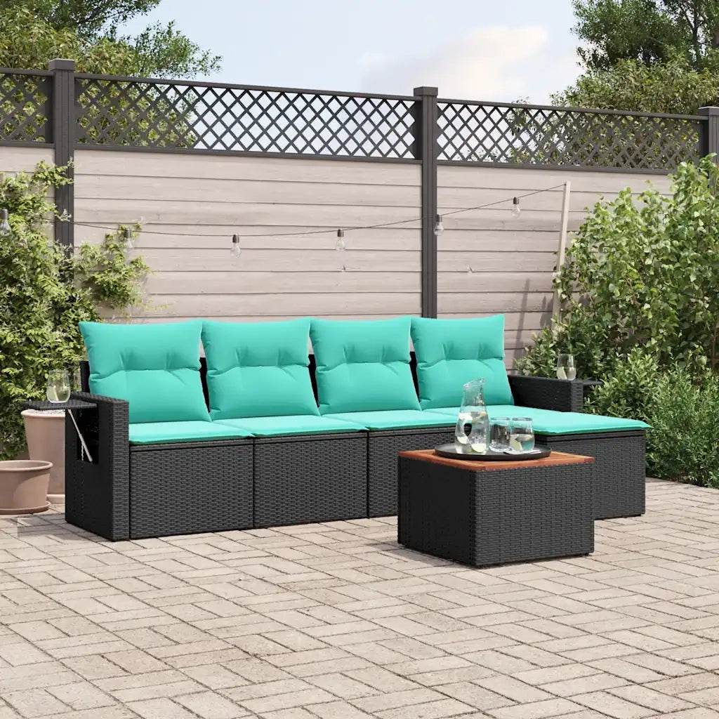 Set Divani da Giardino 6 pz con Cuscini Nero in Polyrattan 3224538