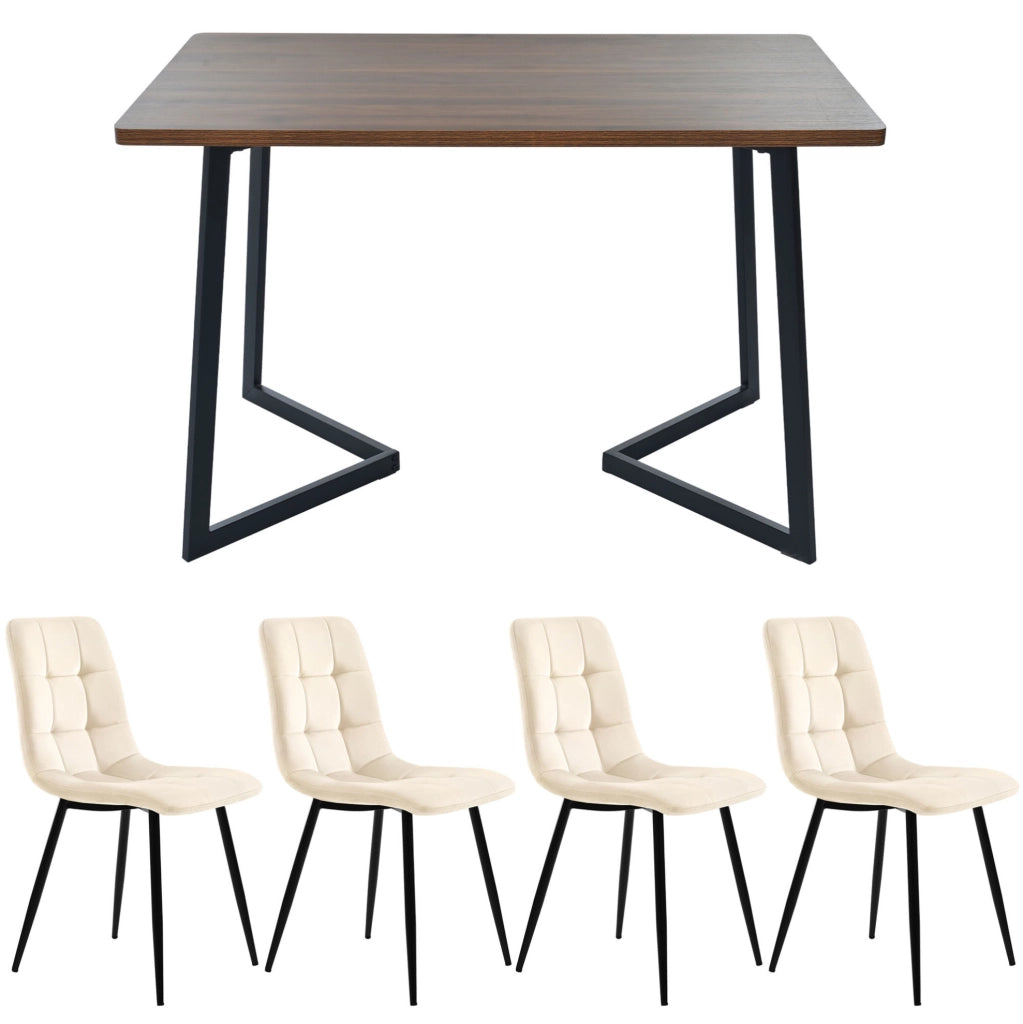 Set tavolo e 4 sedie 117x68 cm design moderno MDF colore noce