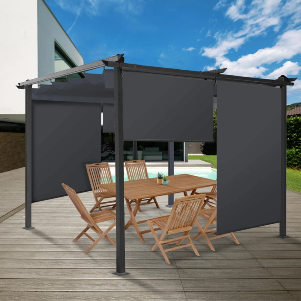 IDMarket - Set di 2 tende a rullo L. 124 x H. 225 CM per pergola grigio antracite