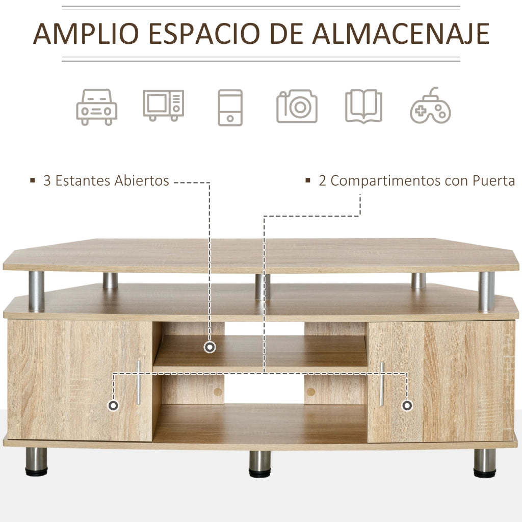 Mobile TV per televisori fino a 55 pollici con 2 ante e 2 ripiani ¨C Zephmum ¨C Roble 120x39.5x52 cm