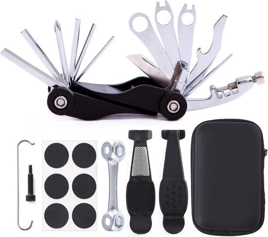 Set di attrezzi per la manutenzione della bicicletta - set di attrezzi con kit di manutenzione della catena e riparazione delle gomme - zaino di attrezzi portatile per la manutenzione della bicicletta